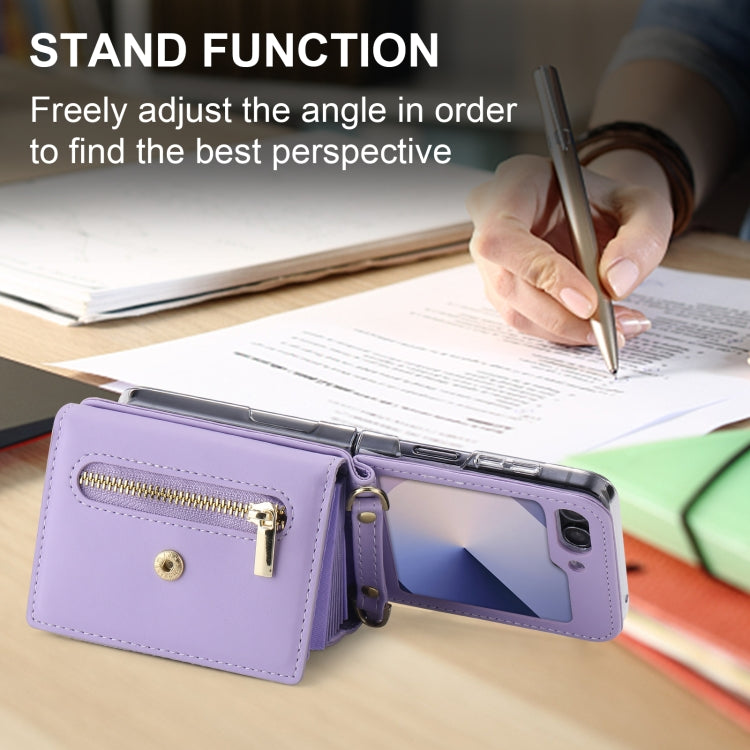 For Samsung Galaxy Z Flip6 POLA Love Buckle Multi-Card Slots Zipper Wallet Phone Case(Purple)