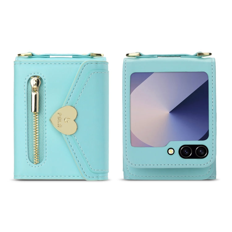 For Samsung Galaxy Z Flip6 POLA Love Buckle Multi-Card Slots Zipper Wallet Phone Case(Blue)