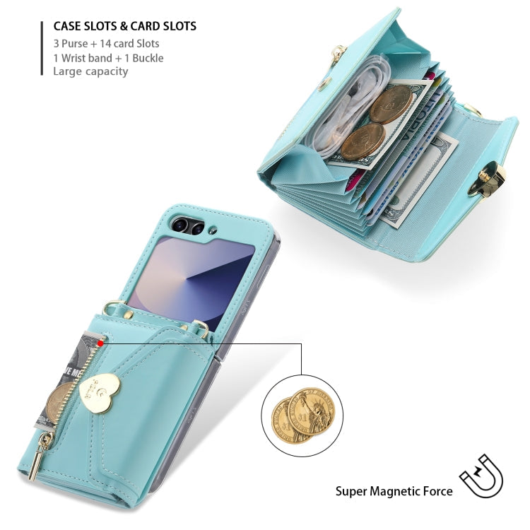 For Samsung Galaxy Z Flip6 POLA Love Buckle Multi-Card Slots Zipper Wallet Phone Case(Blue)
