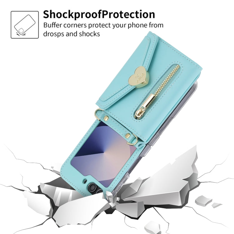 For Samsung Galaxy Z Flip6 POLA Love Buckle Multi-Card Slots Zipper Wallet Phone Case(Blue)