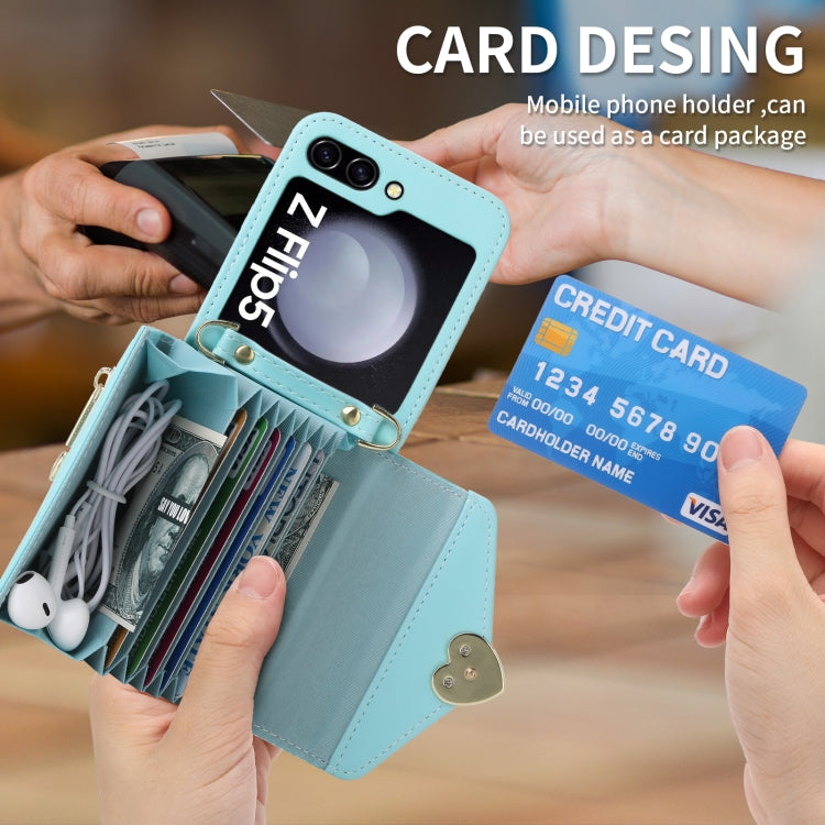 For Samsung Galaxy Z Flip6 POLA Love Buckle Multi-Card Slots Zipper Wallet Phone Case(Blue)