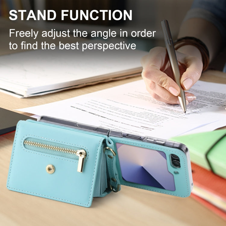 For Samsung Galaxy Z Flip6 POLA Love Buckle Multi-Card Slots Zipper Wallet Phone Case(Blue)