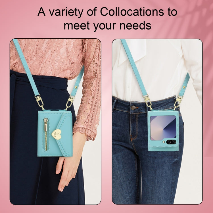 For Samsung Galaxy Z Flip6 POLA Love Buckle Multi-Card Slots Zipper Wallet Phone Case(Blue)
