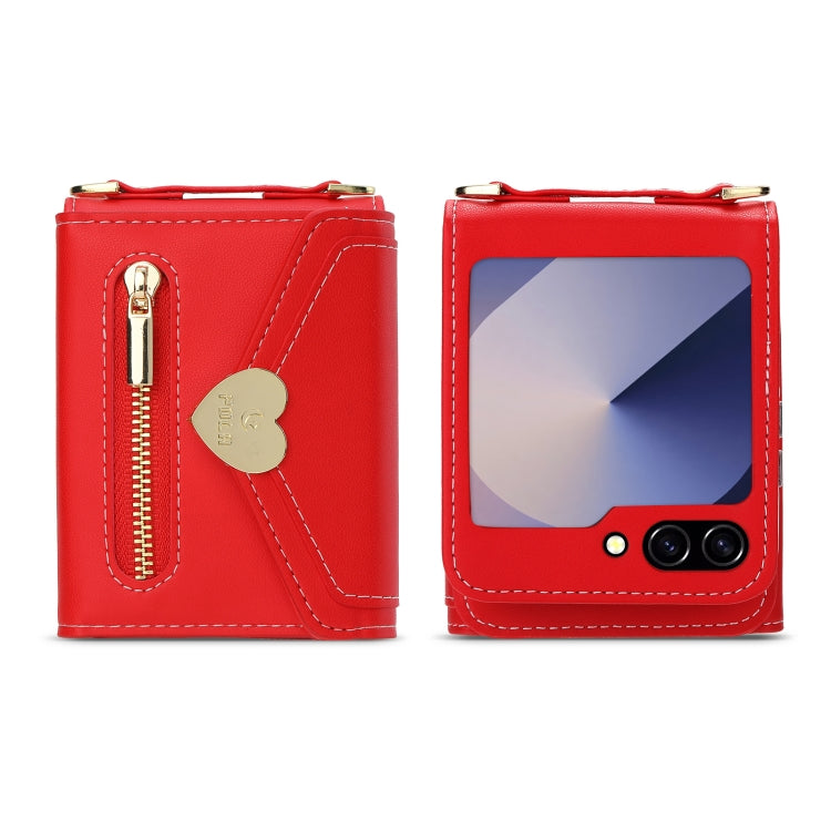 For Samsung Galaxy Z Flip6 POLA Love Buckle Multi-Card Slots Zipper Wallet Phone Case(Red)