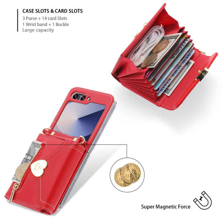 For Samsung Galaxy Z Flip6 POLA Love Buckle Multi-Card Slots Zipper Wallet Phone Case(Red)