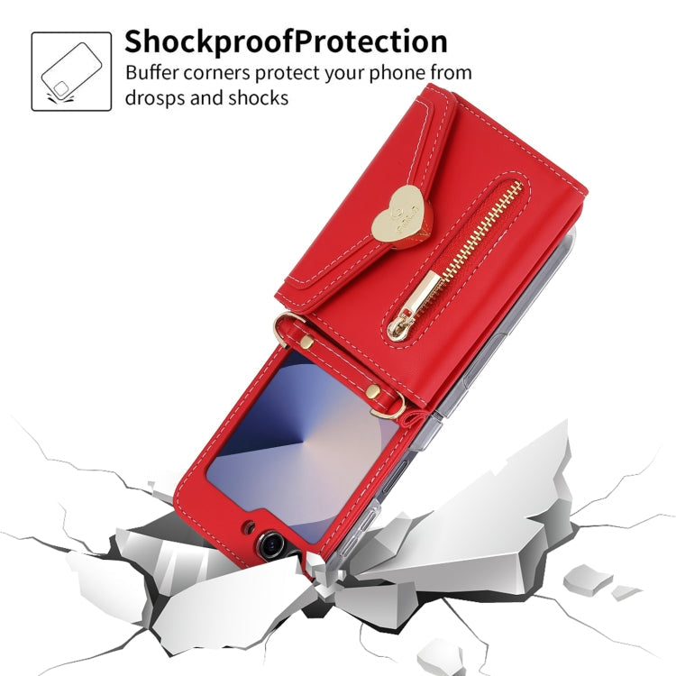 For Samsung Galaxy Z Flip6 POLA Love Buckle Multi-Card Slots Zipper Wallet Phone Case(Red)