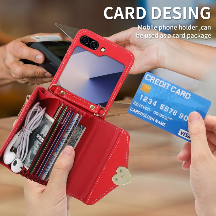 For Samsung Galaxy Z Flip6 POLA Love Buckle Multi-Card Slots Zipper Wallet Phone Case(Red)