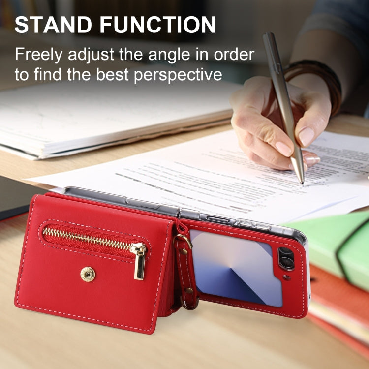 For Samsung Galaxy Z Flip6 POLA Love Buckle Multi-Card Slots Zipper Wallet Phone Case(Red)