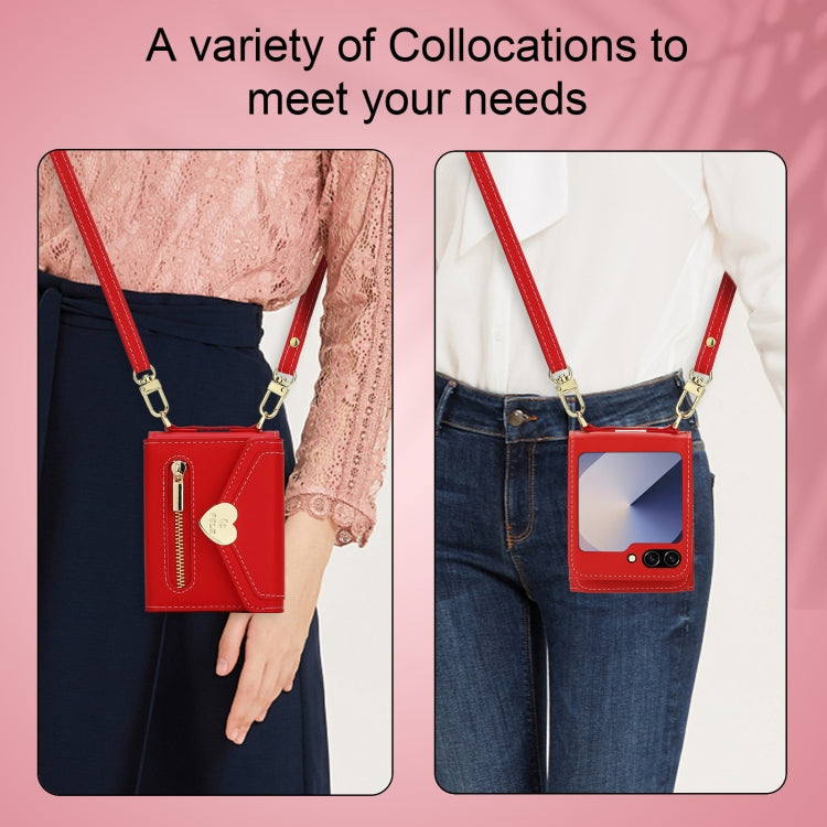 For Samsung Galaxy Z Flip6 POLA Love Buckle Multi-Card Slots Zipper Wallet Phone Case(Red)