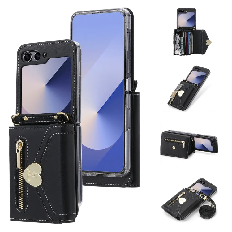 For Samsung Galaxy Z Flip6 POLA Love Buckle Multi-Card Slots Zipper Wallet Phone Case(Black)