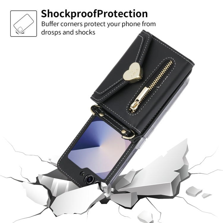 For Samsung Galaxy Z Flip6 POLA Love Buckle Multi-Card Slots Zipper Wallet Phone Case(Black)