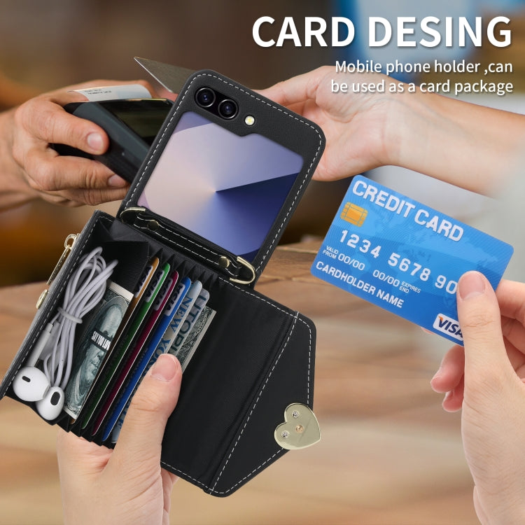 For Samsung Galaxy Z Flip6 POLA Love Buckle Multi-Card Slots Zipper Wallet Phone Case(Black)