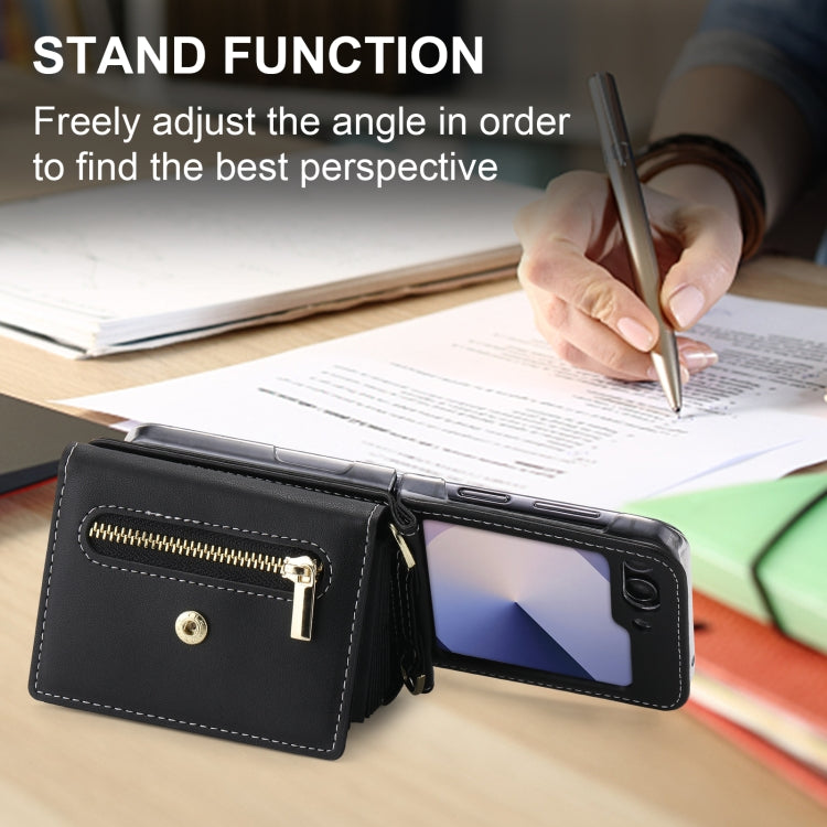 For Samsung Galaxy Z Flip6 POLA Love Buckle Multi-Card Slots Zipper Wallet Phone Case(Black)