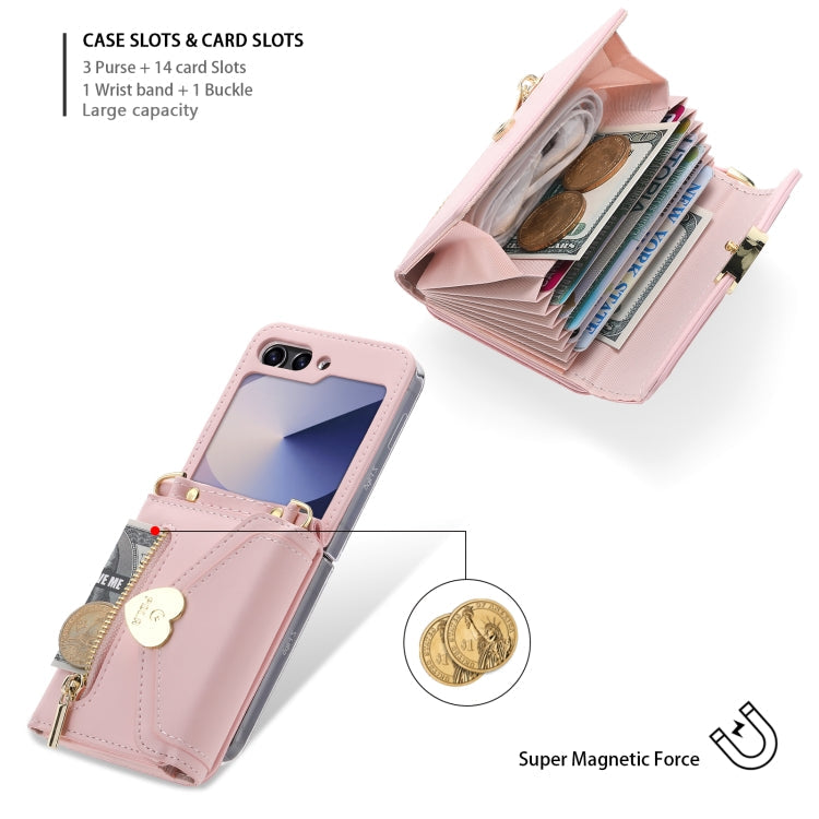 For Samsung Galaxy Z Flip6 POLA Love Buckle Multi-Card Slots Zipper Wallet Phone Case(Pink)