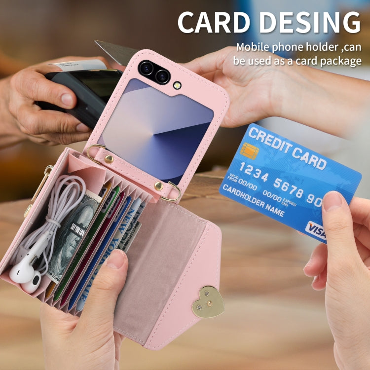 For Samsung Galaxy Z Flip6 POLA Love Buckle Multi-Card Slots Zipper Wallet Phone Case(Pink)
