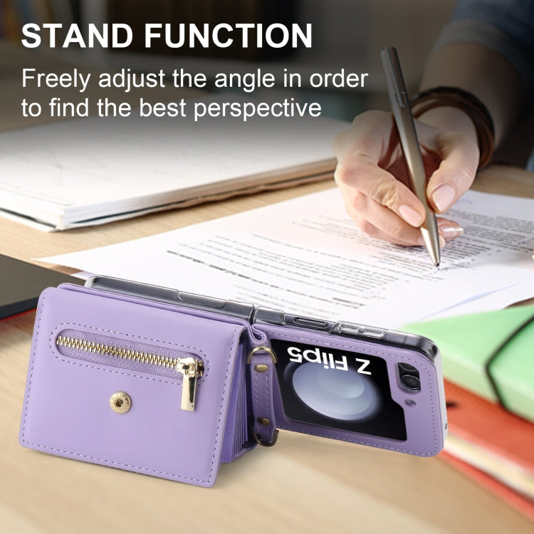 For Samsung Galaxy Z Flip5 POLA Love Buckle Multi-Card Slots Zipper Wallet Phone Case(Purple)