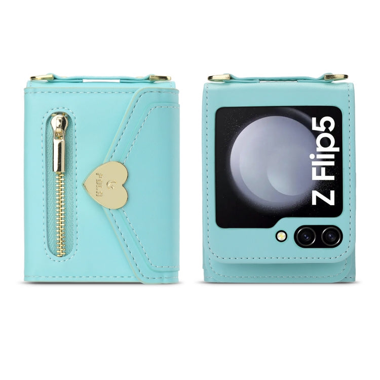 For Samsung Galaxy Z Flip5 POLA Love Buckle Multi-Card Slots Zipper Wallet Phone Case(Blue)