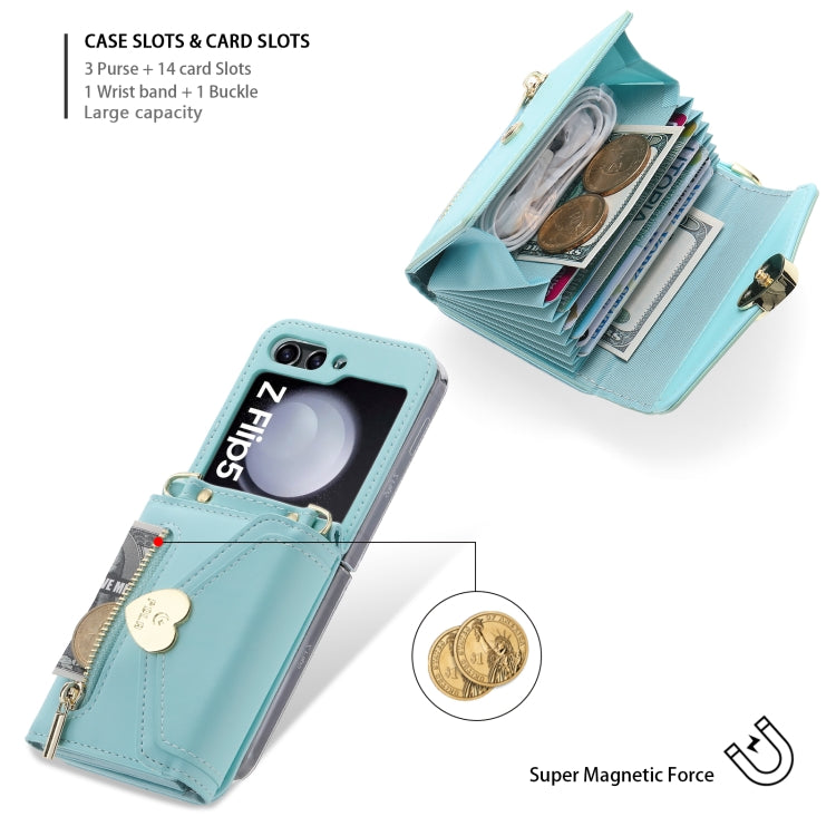 For Samsung Galaxy Z Flip5 POLA Love Buckle Multi-Card Slots Zipper Wallet Phone Case(Blue)