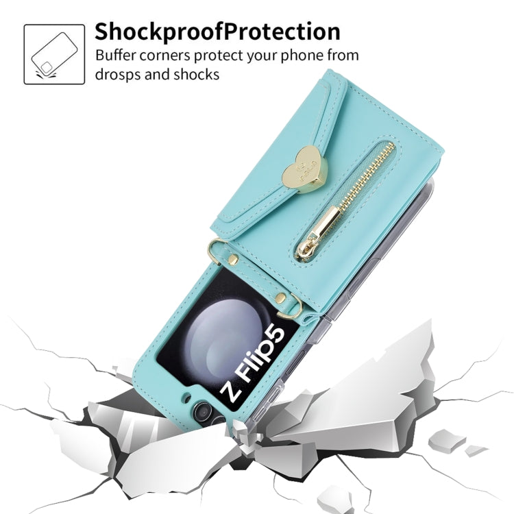 For Samsung Galaxy Z Flip5 POLA Love Buckle Multi-Card Slots Zipper Wallet Phone Case(Blue)
