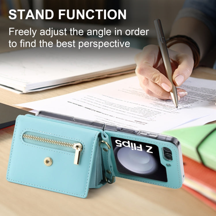 For Samsung Galaxy Z Flip5 POLA Love Buckle Multi-Card Slots Zipper Wallet Phone Case(Blue)