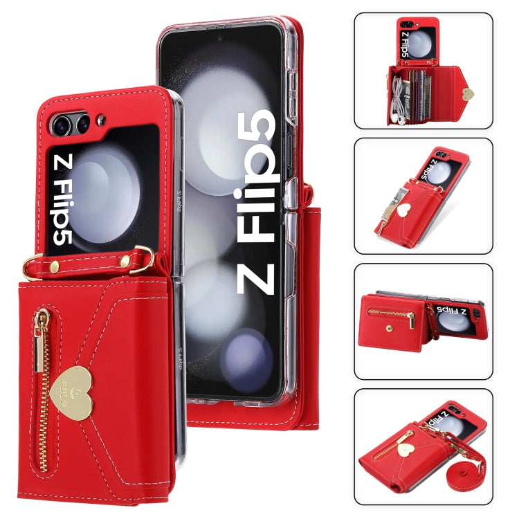 For Samsung Galaxy Z Flip5 POLA Love Buckle Multi-Card Slots Zipper Wallet Phone Case(Red)