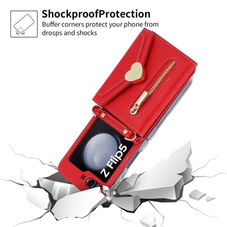 For Samsung Galaxy Z Flip5 POLA Love Buckle Multi-Card Slots Zipper Wallet Phone Case(Red)