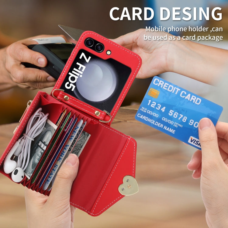 For Samsung Galaxy Z Flip5 POLA Love Buckle Multi-Card Slots Zipper Wallet Phone Case(Red)