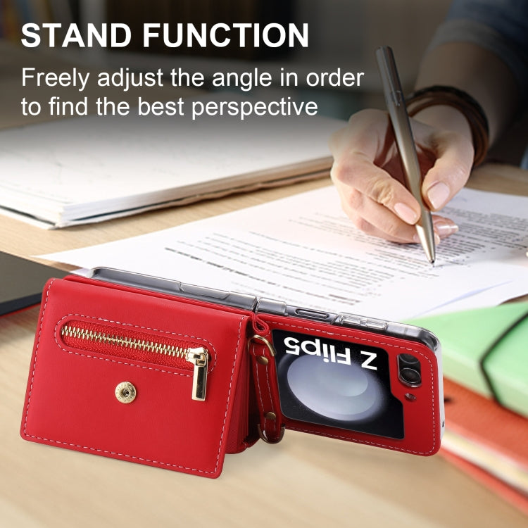For Samsung Galaxy Z Flip5 POLA Love Buckle Multi-Card Slots Zipper Wallet Phone Case(Red)