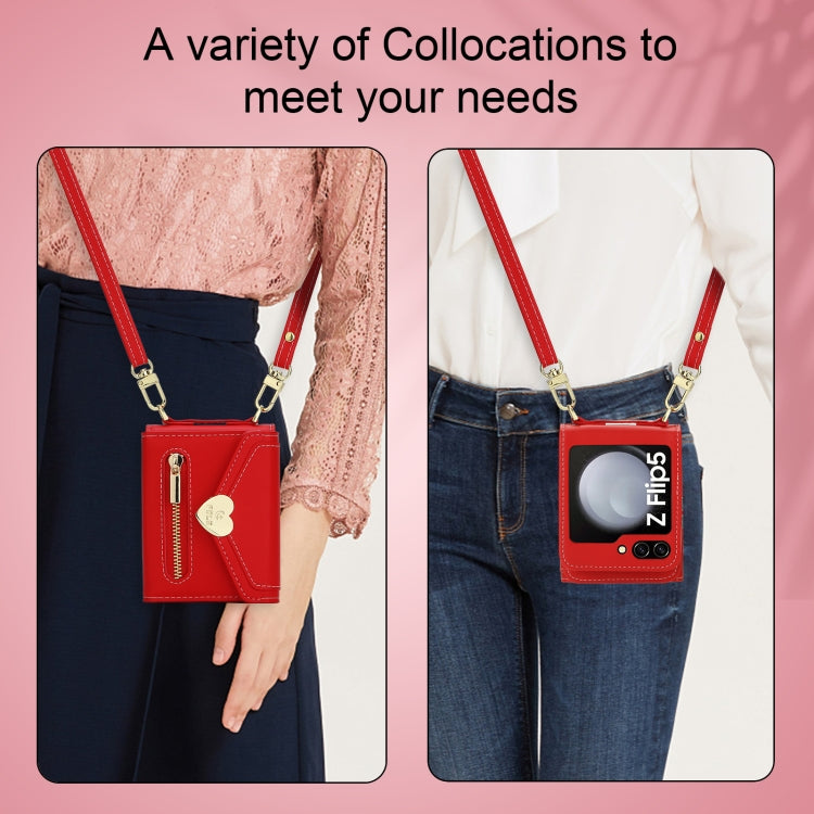 For Samsung Galaxy Z Flip5 POLA Love Buckle Multi-Card Slots Zipper Wallet Phone Case(Red)