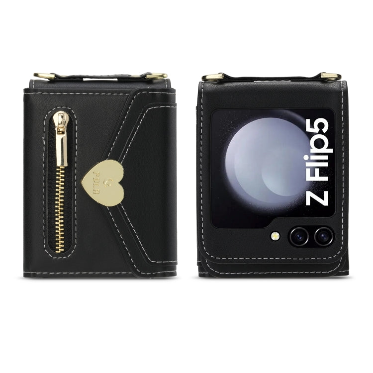 For Samsung Galaxy Z Flip5 POLA Love Buckle Multi-Card Slots Zipper Wallet Phone Case(Black)
