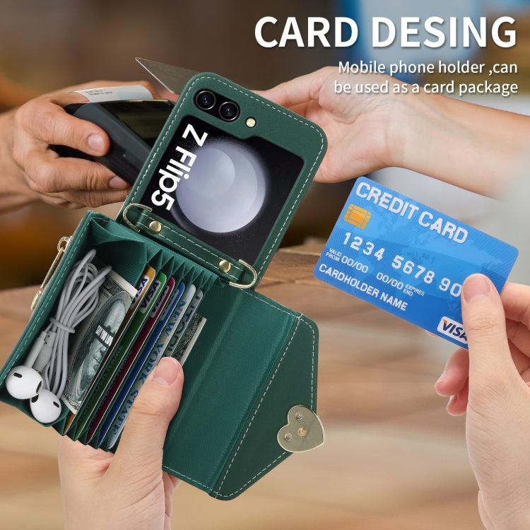 For Samsung Galaxy Z Flip5 POLA Love Buckle Multi-Card Slots Zipper Wallet Phone Case(Green)