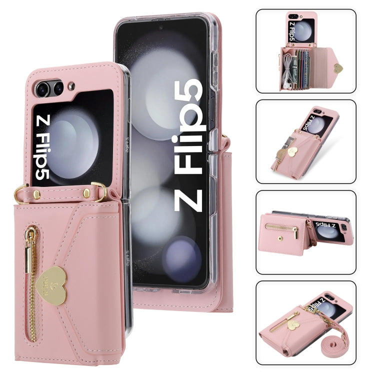 For Samsung Galaxy Z Flip5 POLA Love Buckle Multi-Card Slots Zipper Wallet Phone Case(Pink)