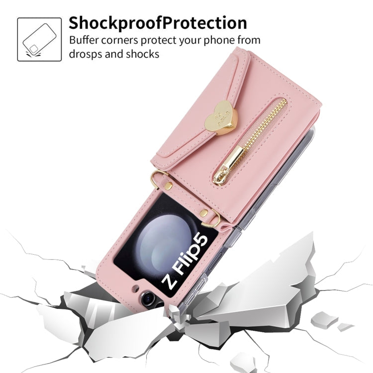 For Samsung Galaxy Z Flip5 POLA Love Buckle Multi-Card Slots Zipper Wallet Phone Case(Pink)