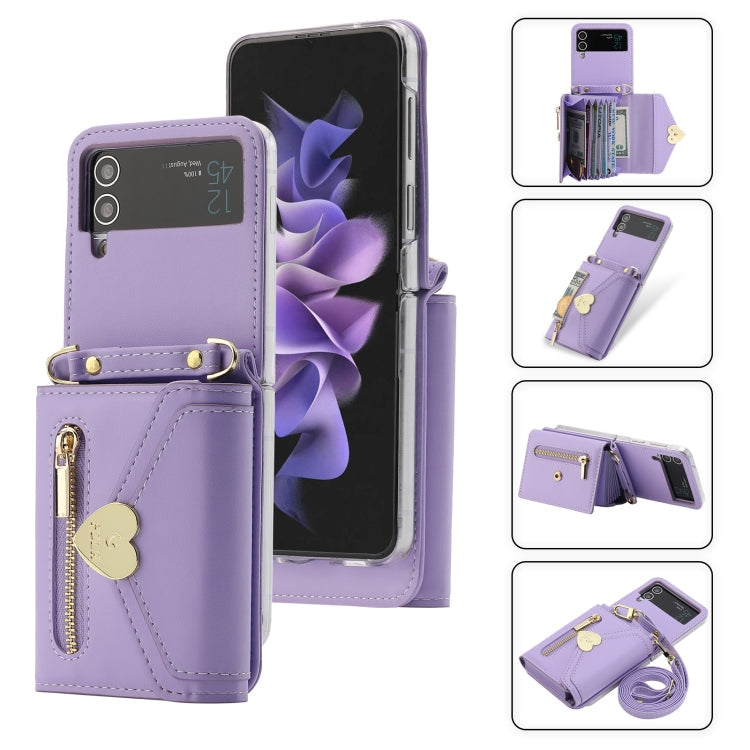 For Samsung Galaxy Z Flip4 POLA Love Buckle Multi-Card Slots Zipper Wallet Phone Case(Purple)