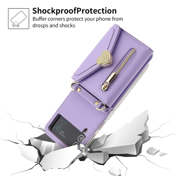 For Samsung Galaxy Z Flip4 POLA Love Buckle Multi-Card Slots Zipper Wallet Phone Case(Purple)