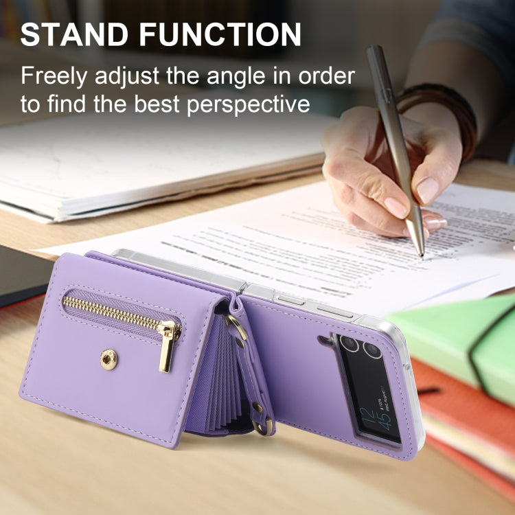 For Samsung Galaxy Z Flip4 POLA Love Buckle Multi-Card Slots Zipper Wallet Phone Case(Purple)