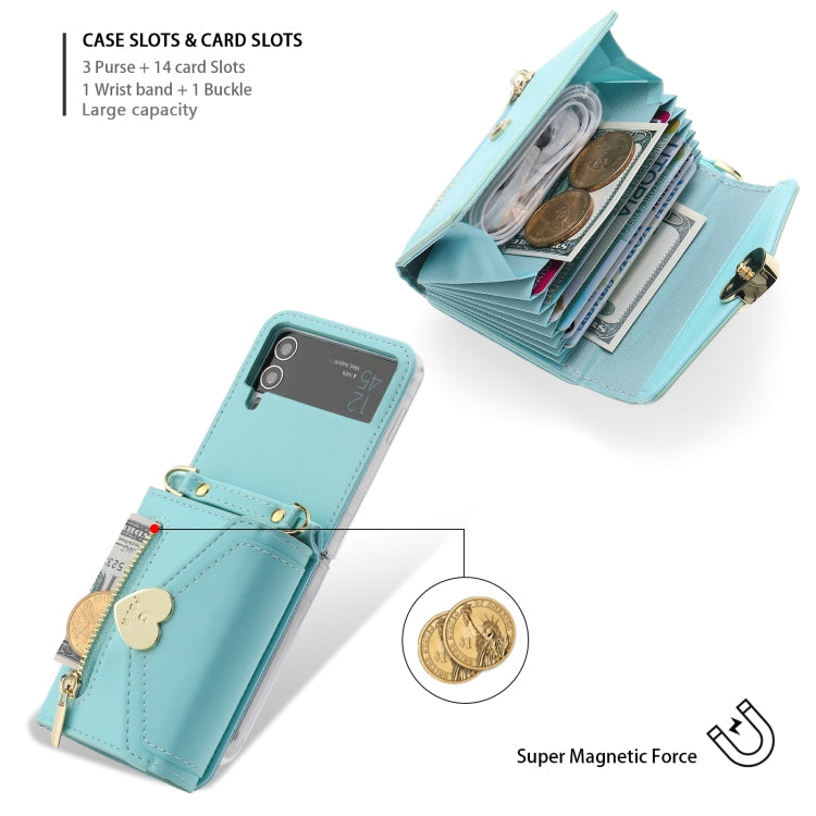 For Samsung Galaxy Z Flip4 POLA Love Buckle Multi-Card Slots Zipper Wallet Phone Case(Blue)