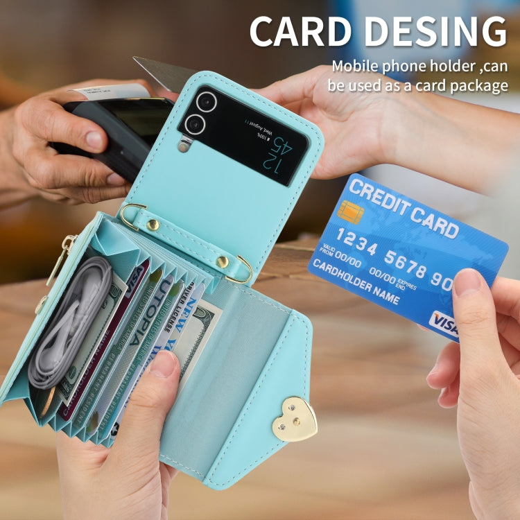 For Samsung Galaxy Z Flip4 POLA Love Buckle Multi-Card Slots Zipper Wallet Phone Case(Blue)