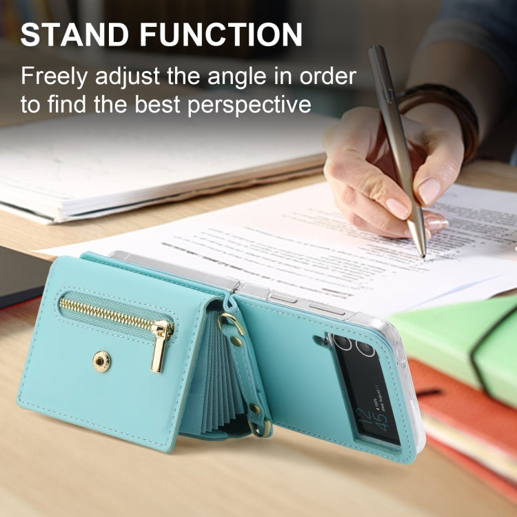 For Samsung Galaxy Z Flip4 POLA Love Buckle Multi-Card Slots Zipper Wallet Phone Case(Blue)
