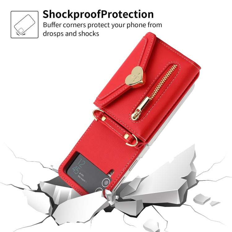 For Samsung Galaxy Z Flip4 POLA Love Buckle Multi-Card Slots Zipper Wallet Phone Case(Red)