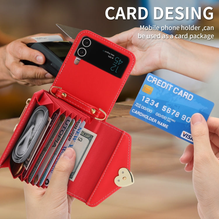 For Samsung Galaxy Z Flip4 POLA Love Buckle Multi-Card Slots Zipper Wallet Phone Case(Red)
