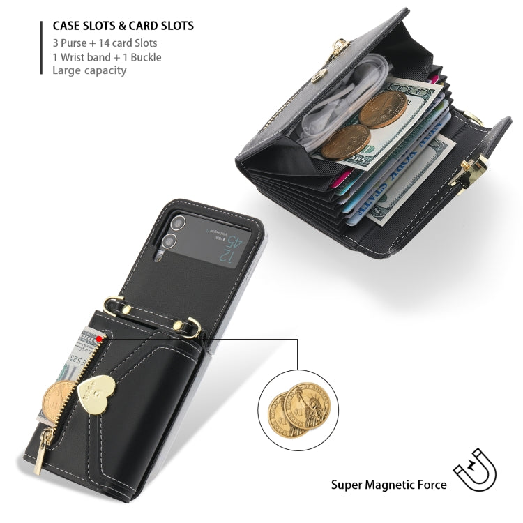 For Samsung Galaxy Z Flip4 POLA Love Buckle Multi-Card Slots Zipper Wallet Phone Case(Black)