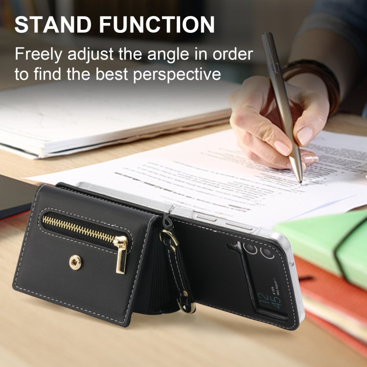 For Samsung Galaxy Z Flip4 POLA Love Buckle Multi-Card Slots Zipper Wallet Phone Case(Black)