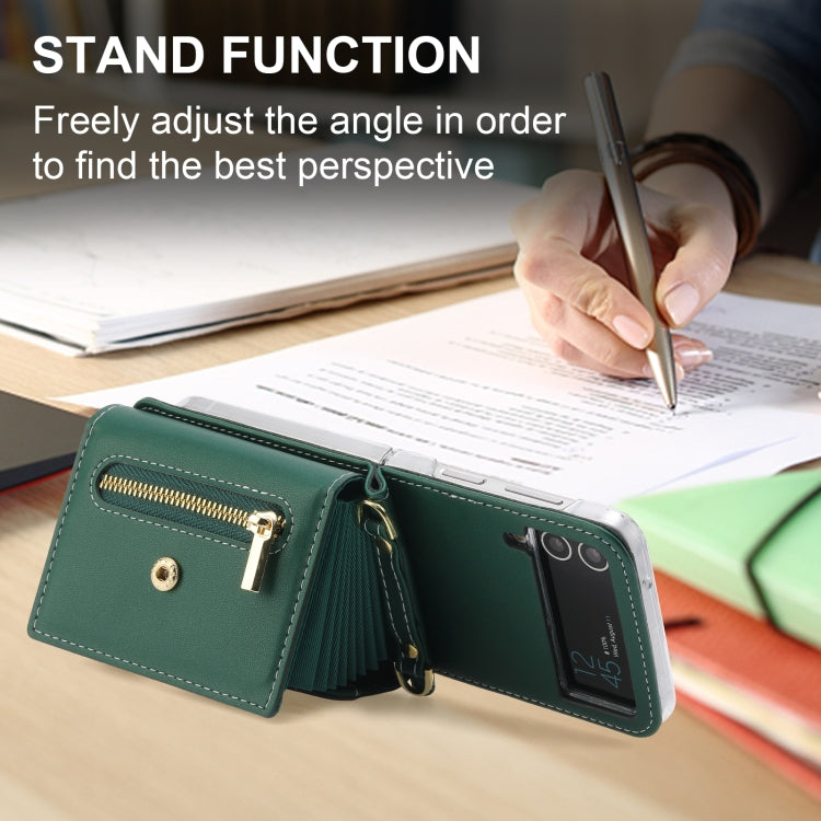 For Samsung Galaxy Z Flip4 POLA Love Buckle Multi-Card Slots Zipper Wallet Phone Case(Green)