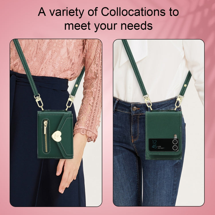 For Samsung Galaxy Z Flip4 POLA Love Buckle Multi-Card Slots Zipper Wallet Phone Case(Green)