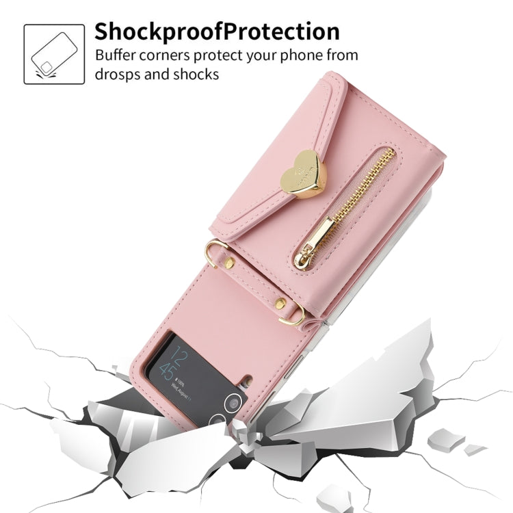 For Samsung Galaxy Z Flip4 POLA Love Buckle Multi-Card Slots Zipper Wallet Phone Case(Pink)