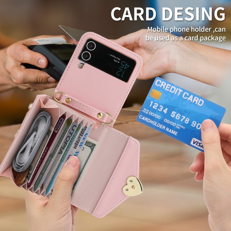 For Samsung Galaxy Z Flip4 POLA Love Buckle Multi-Card Slots Zipper Wallet Phone Case(Pink)