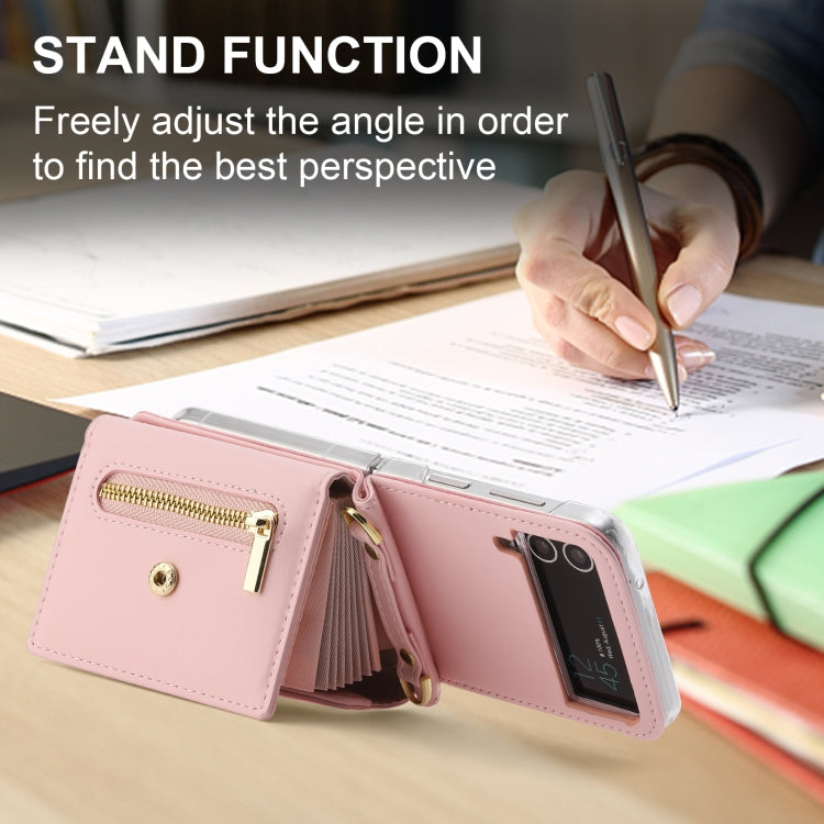 For Samsung Galaxy Z Flip4 POLA Love Buckle Multi-Card Slots Zipper Wallet Phone Case(Pink)