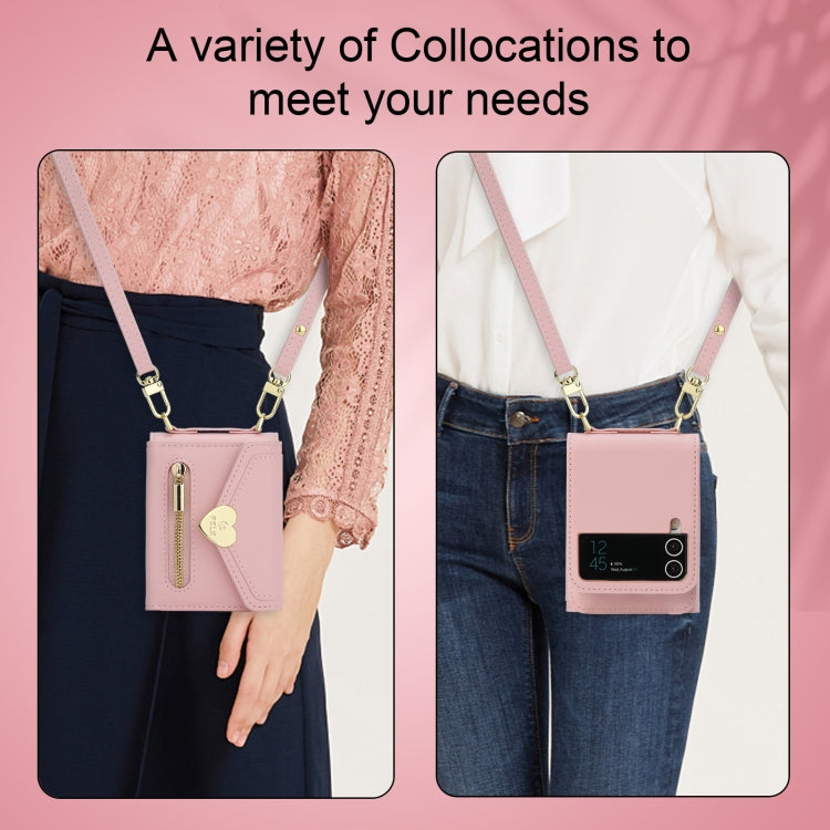 For Samsung Galaxy Z Flip4 POLA Love Buckle Multi-Card Slots Zipper Wallet Phone Case(Pink)