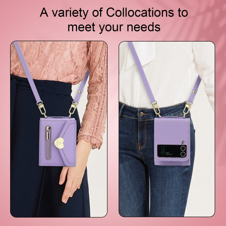 For Samsung Galaxy Z Flip3 5G POLA Love Buckle Multi-Card Slots Zipper Wallet Phone Case(Purple)